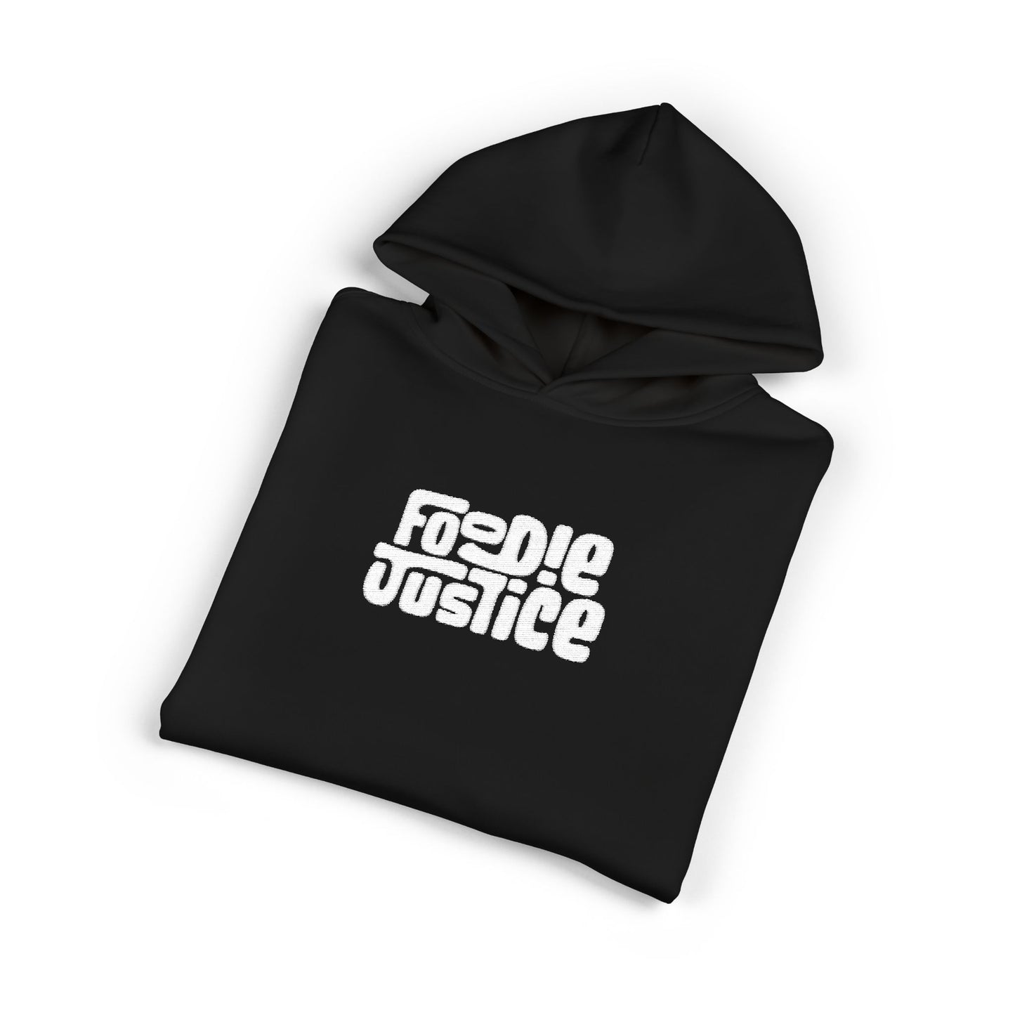 Foodie Justice Hoodie | Bold White Typographic Logo