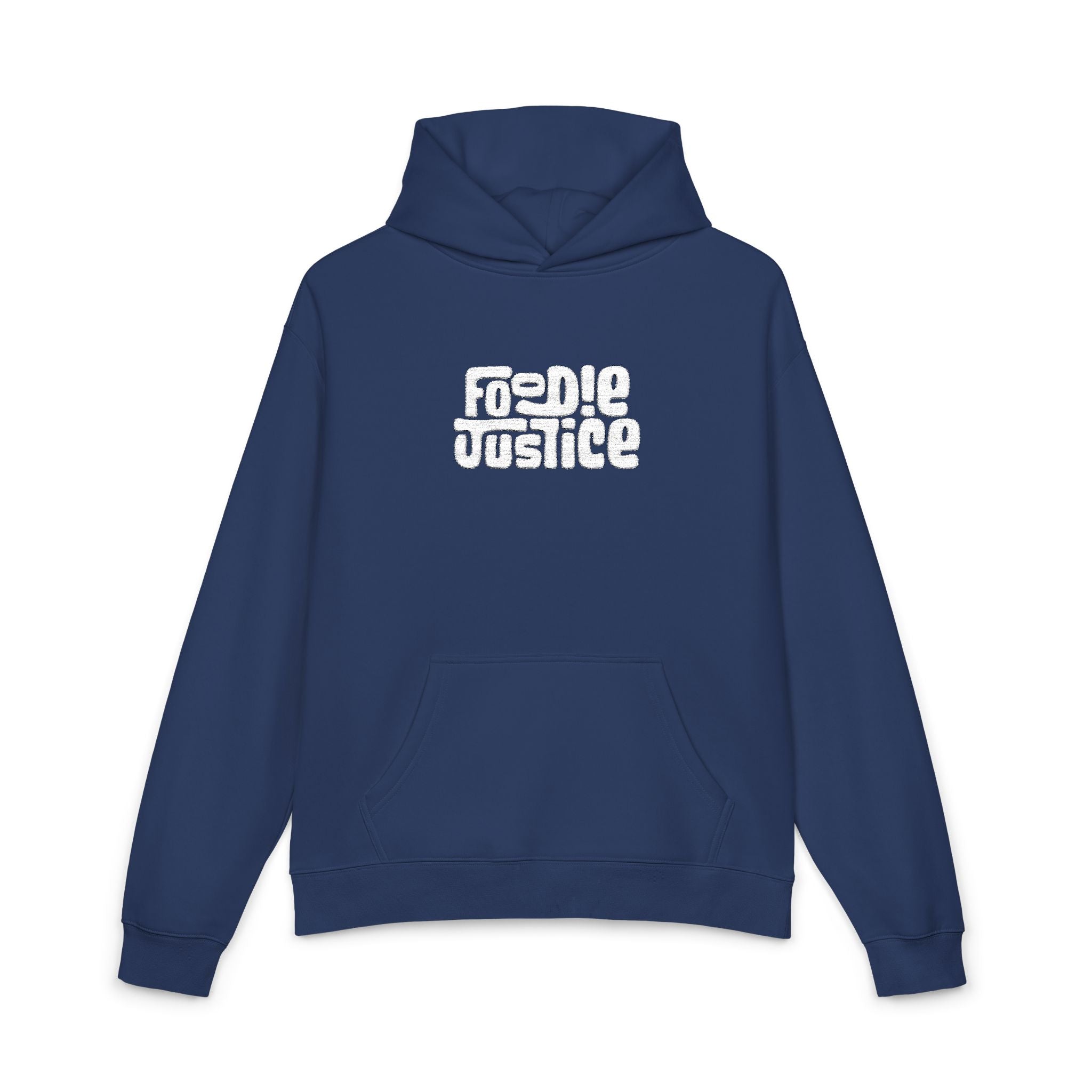 Foodie Justice Hoodie | Bold White Typographic Logo