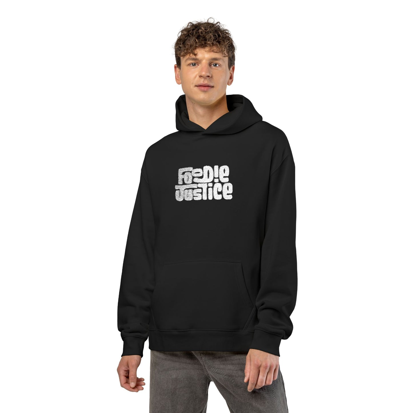 Foodie Justice Hoodie | Bold White Typographic Logo
