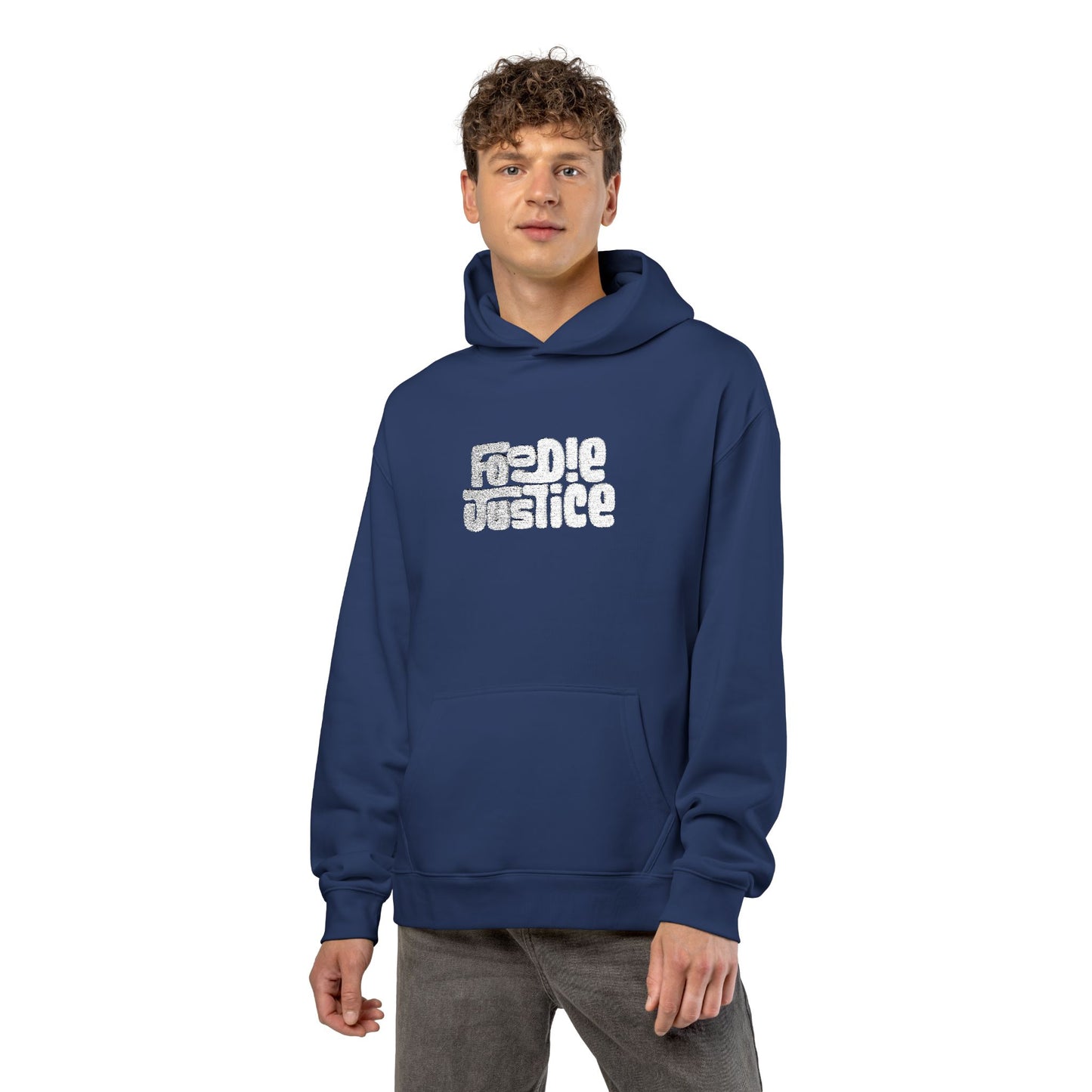 Foodie Justice Hoodie | Bold White Typographic Logo